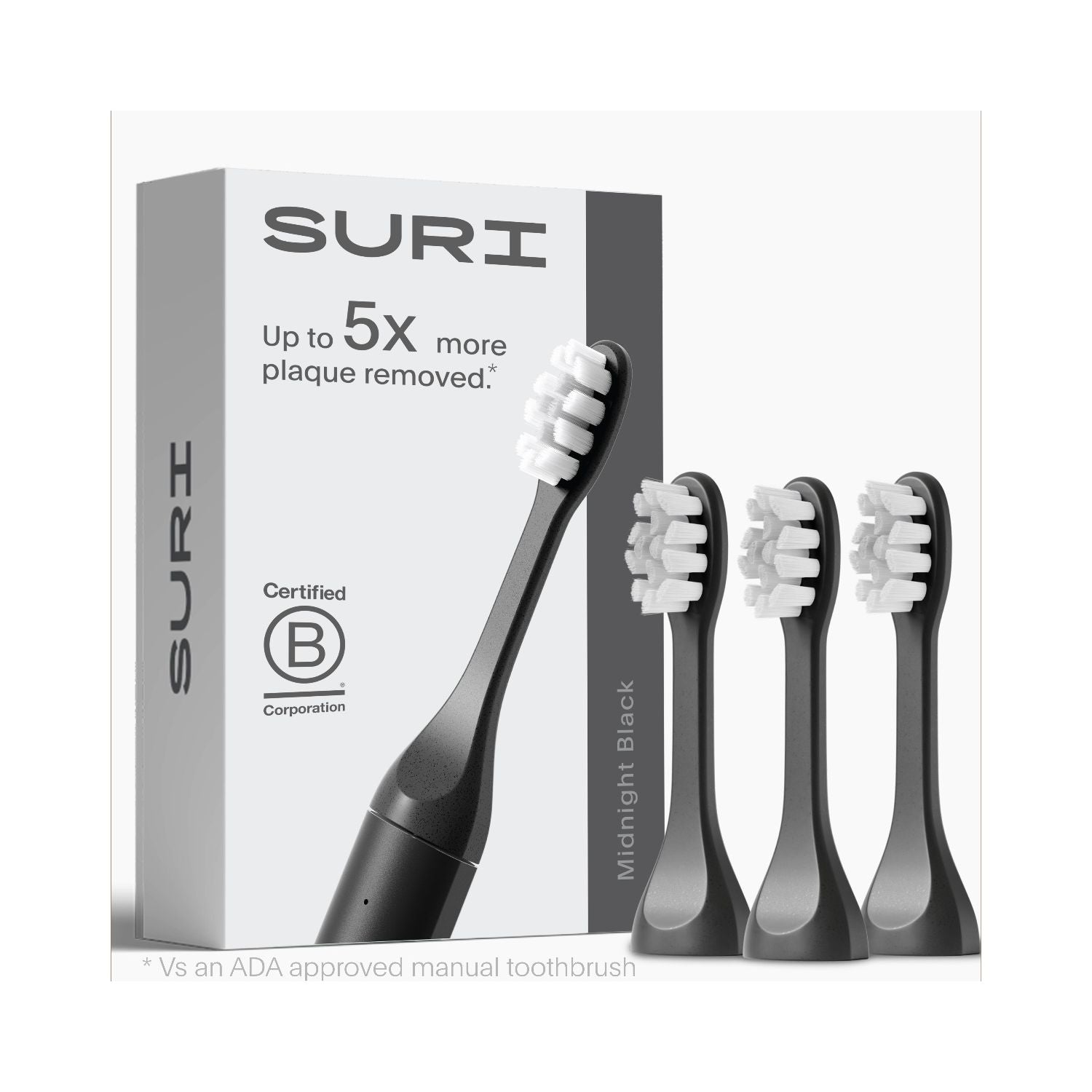 SURI black replacement toothbrush heads, UK version