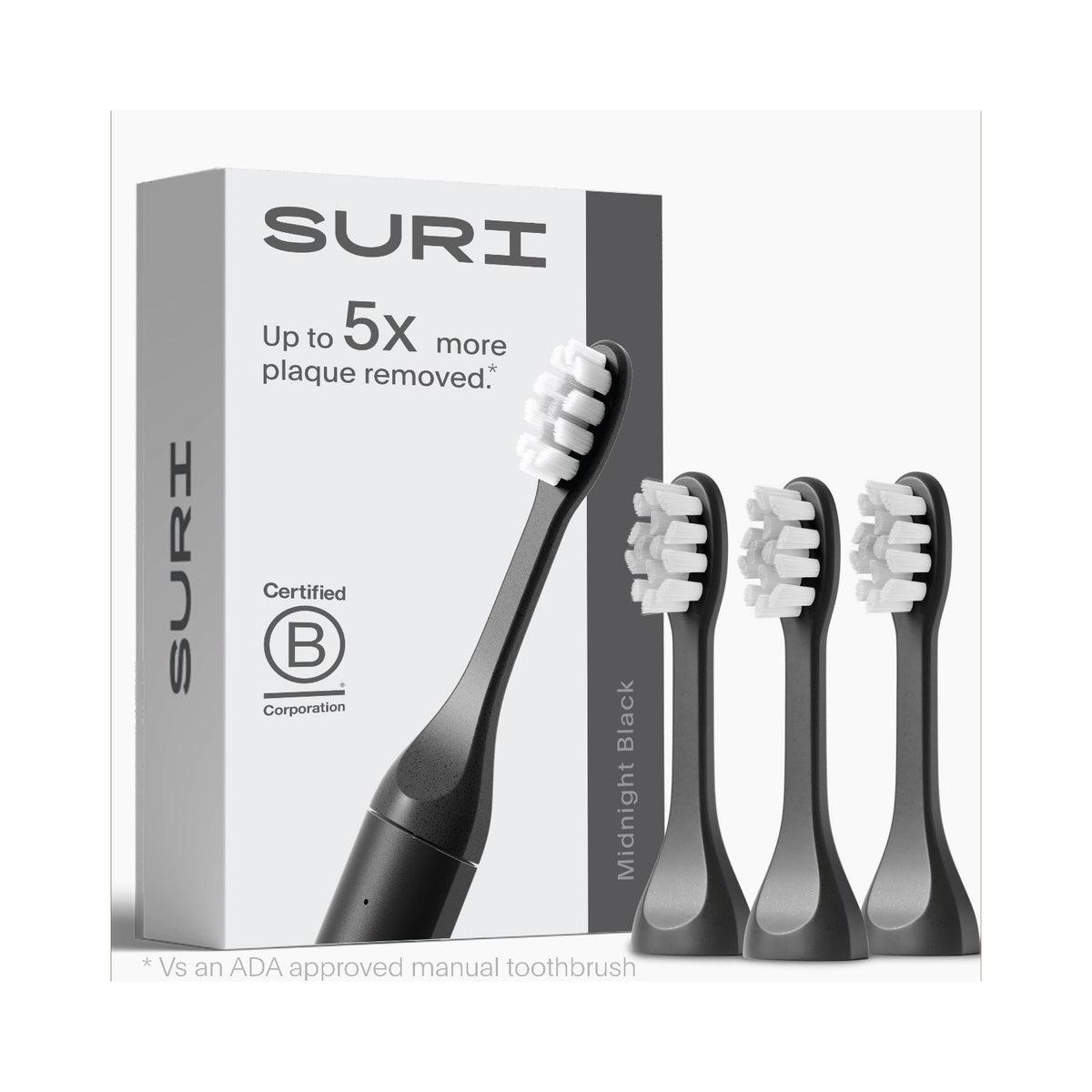 SURI black replacement toothbrush heads, UK version