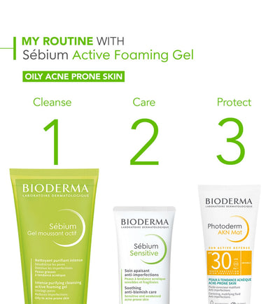 Gel moussant purifiant actif Sebium Bioderma, nettoyant visage 200 ml
