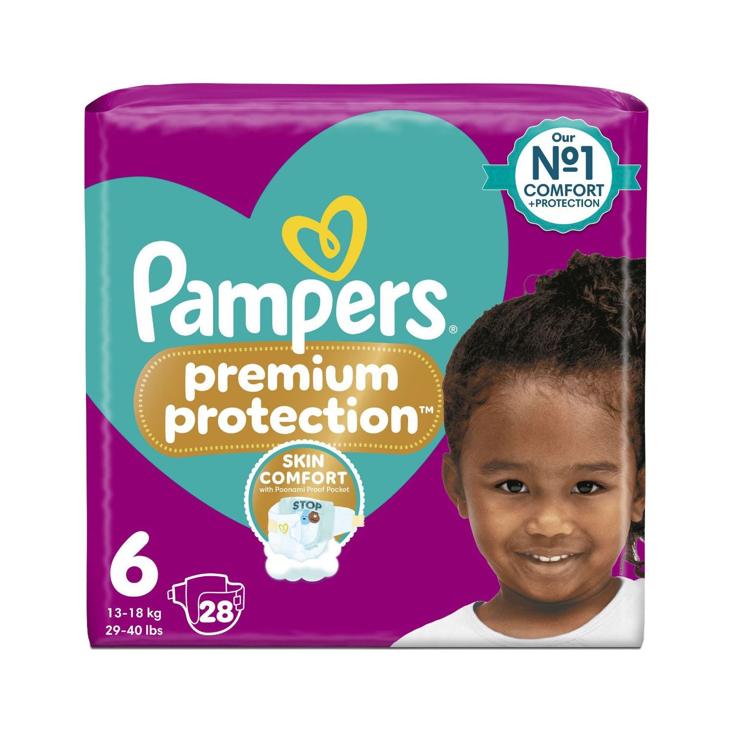 Pampers Premium Protection Size 6 baby nappies 28-pack, UK version
