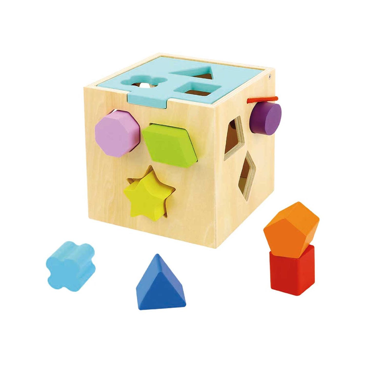 Tooky Toy wooden shape sorter with 12 blocks, imported from the UK