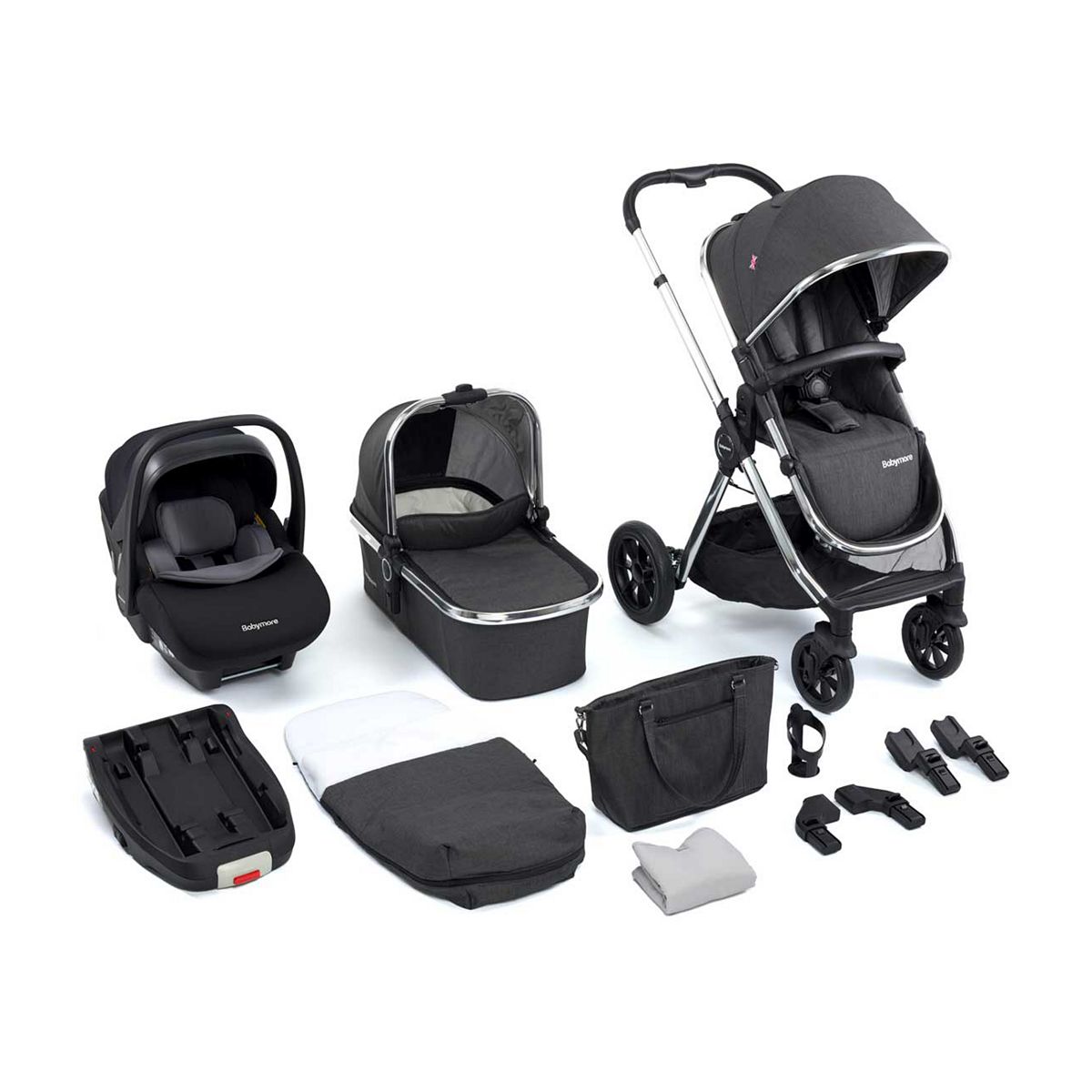 Babymore Memore V2 Travel System 13 Piece Pecan i-Size – Chrome GOODS Boots   