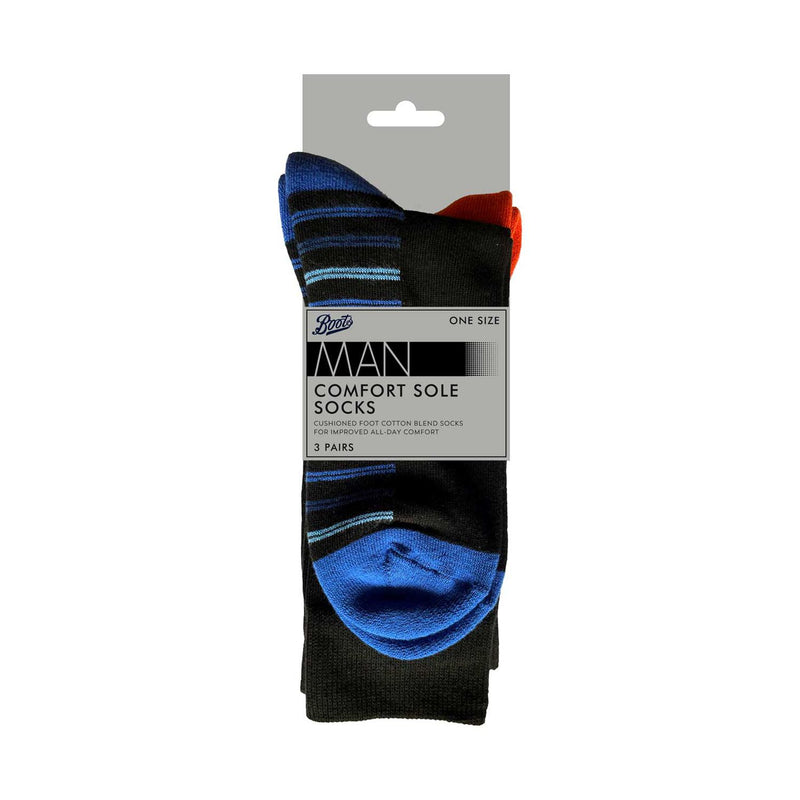 Boots mens cotton cushion sole socks 3 pair - British product