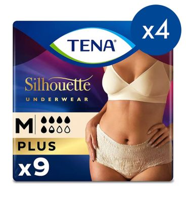 TENA Silhouette Plus Creme Lady Incontinence High Waist Pants - Medium - 4 packs of 9 bundle