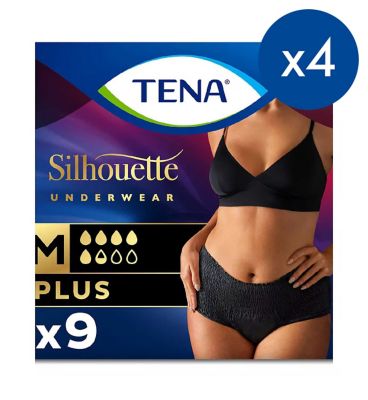 TENA Silhouette Plus Black Lady incontinence High Waist Pants - Medium - 4 packs of 9 bundle GOODS Boots   