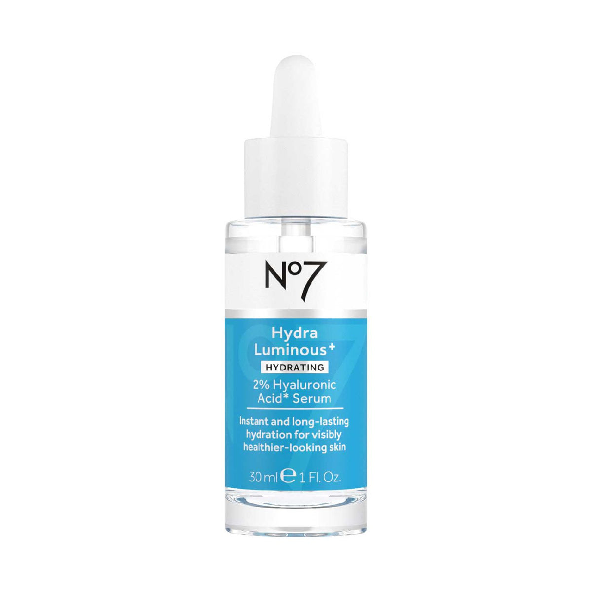 No7 HydraLuminous+ 2% Hyaluronic Acid Serum 30ml, imported from the UK
