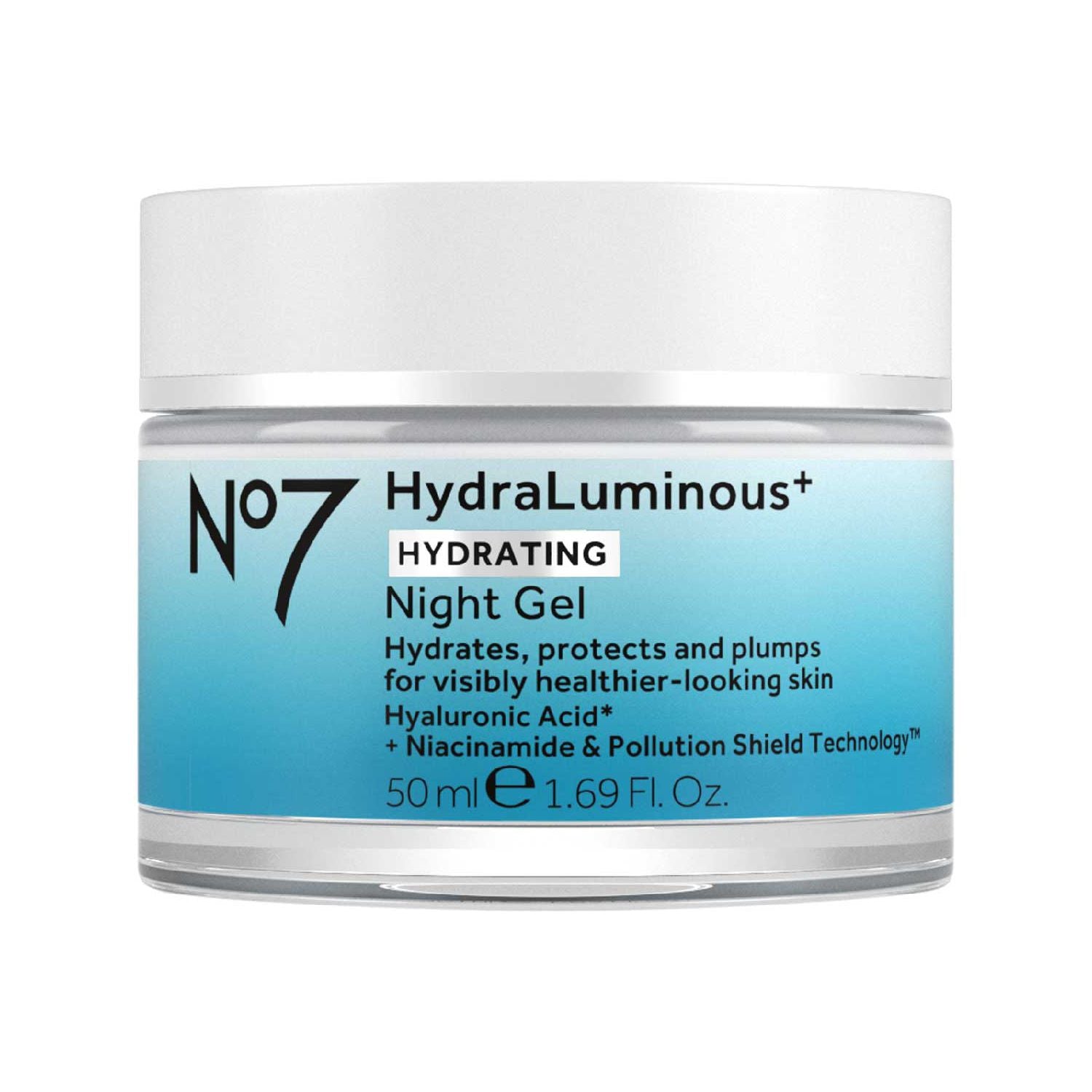 No7 HydraLuminous+ Night Gel 50ml, imported from the UK