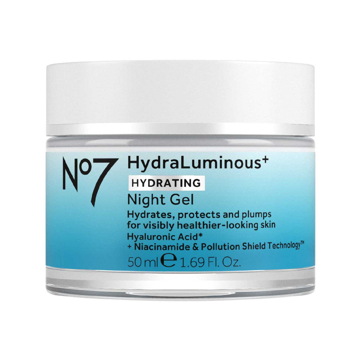No7 HydraLuminous+ Night Gel 50ml, imported from the UK