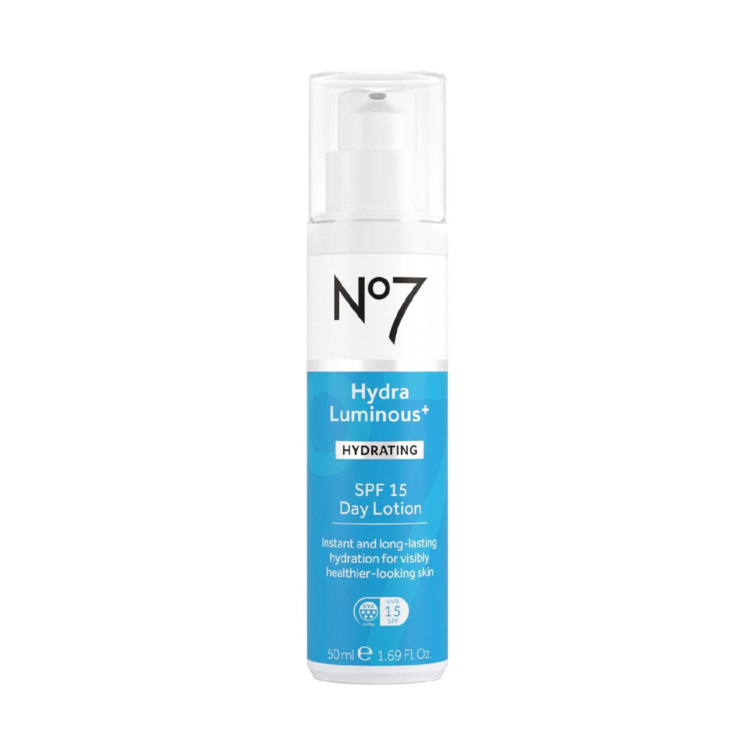 No7 HydraLuminous+ SPF15 Day Lotion 50ml, imported from the UK