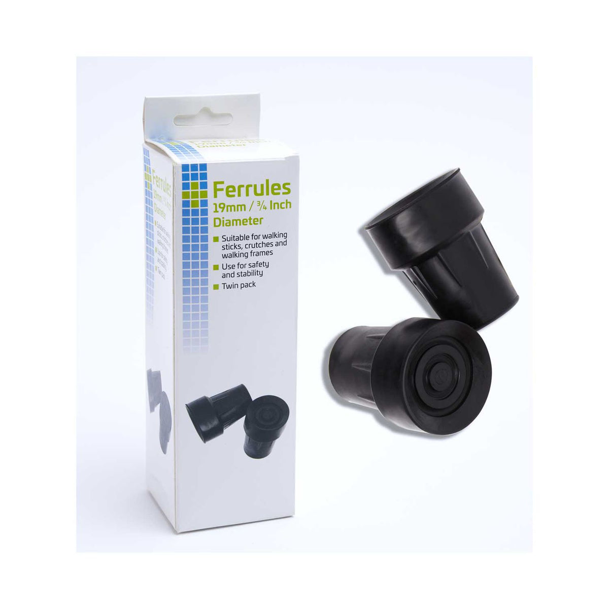 Crest Ferrules 19mm Twin Pack black rubber, UK version