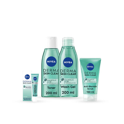 Boots NIVEA Derma Skin Clear Bundle - Face Wash Gel, Toner, Scrub & Exfoliator- Buy online at McGrocer