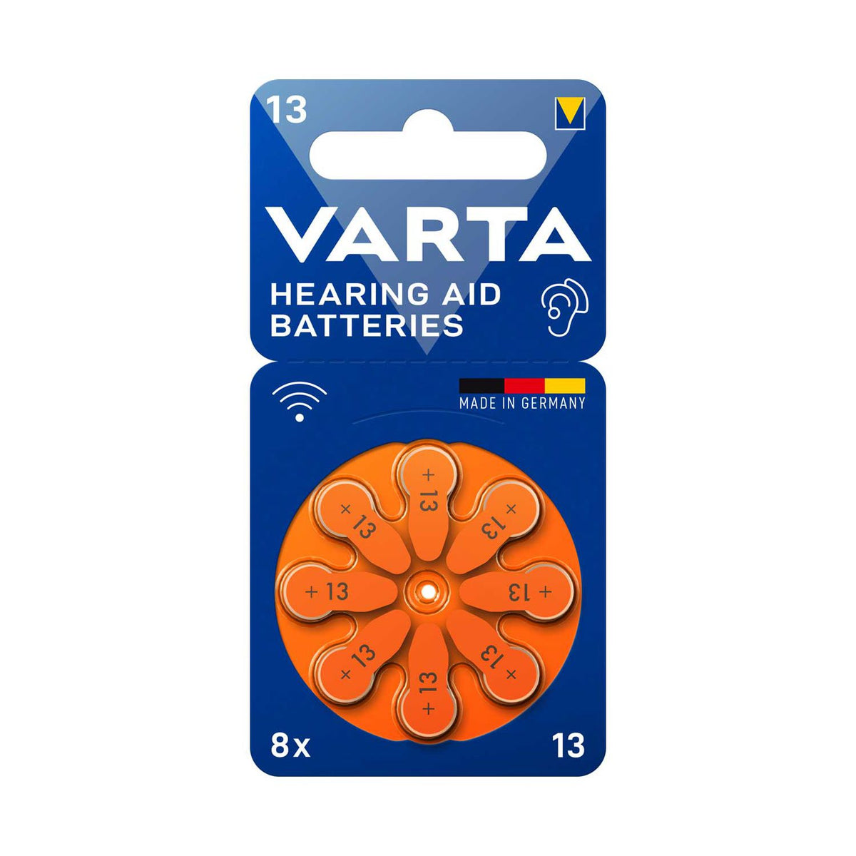 VARTA hearing aid batteries size 13 pack of 8, UK version