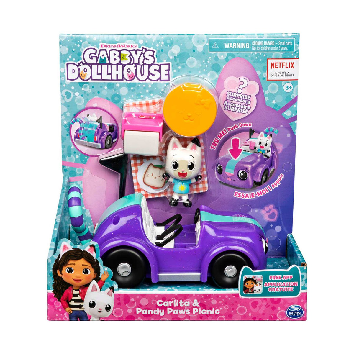 Gabby's Dollhouse Carlita vehicle with picnic set, UK version