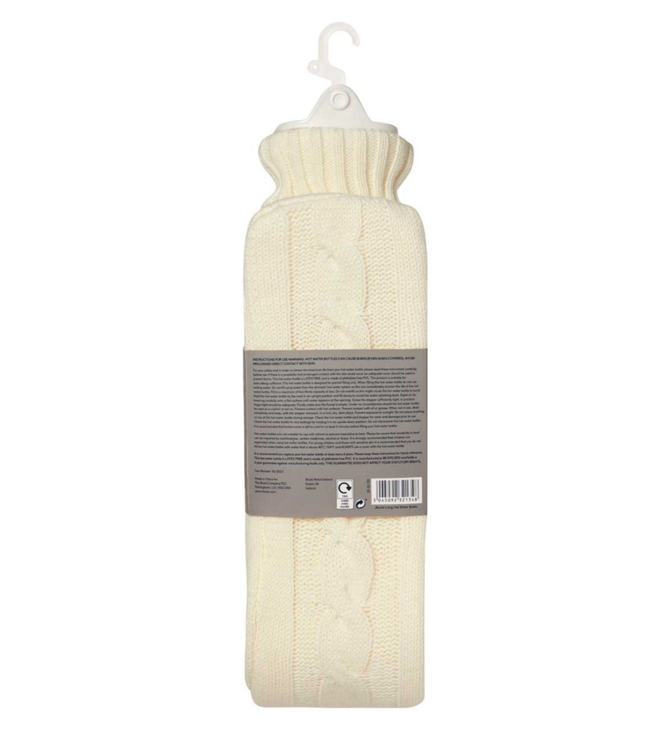Lange Wärmflasche von Boots mit Strickbezug, 2.7 l – Britisches Produkt