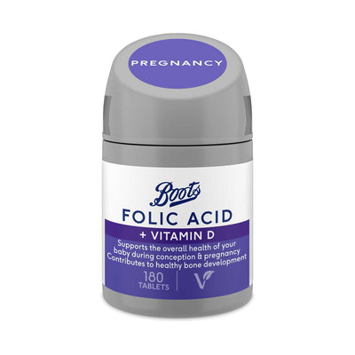 Boots Boots Folic Acid 400mcg + Vitamin D Tablets 180 Tablets- Buy online at McGrocer