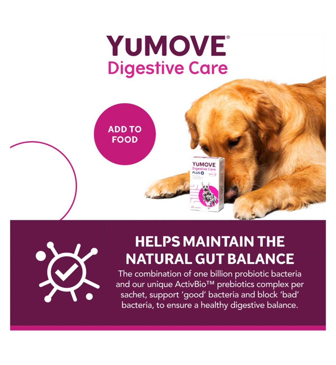 YuMOVE Digestive Care Plus pet supplement 6 sachets, imported from the UK