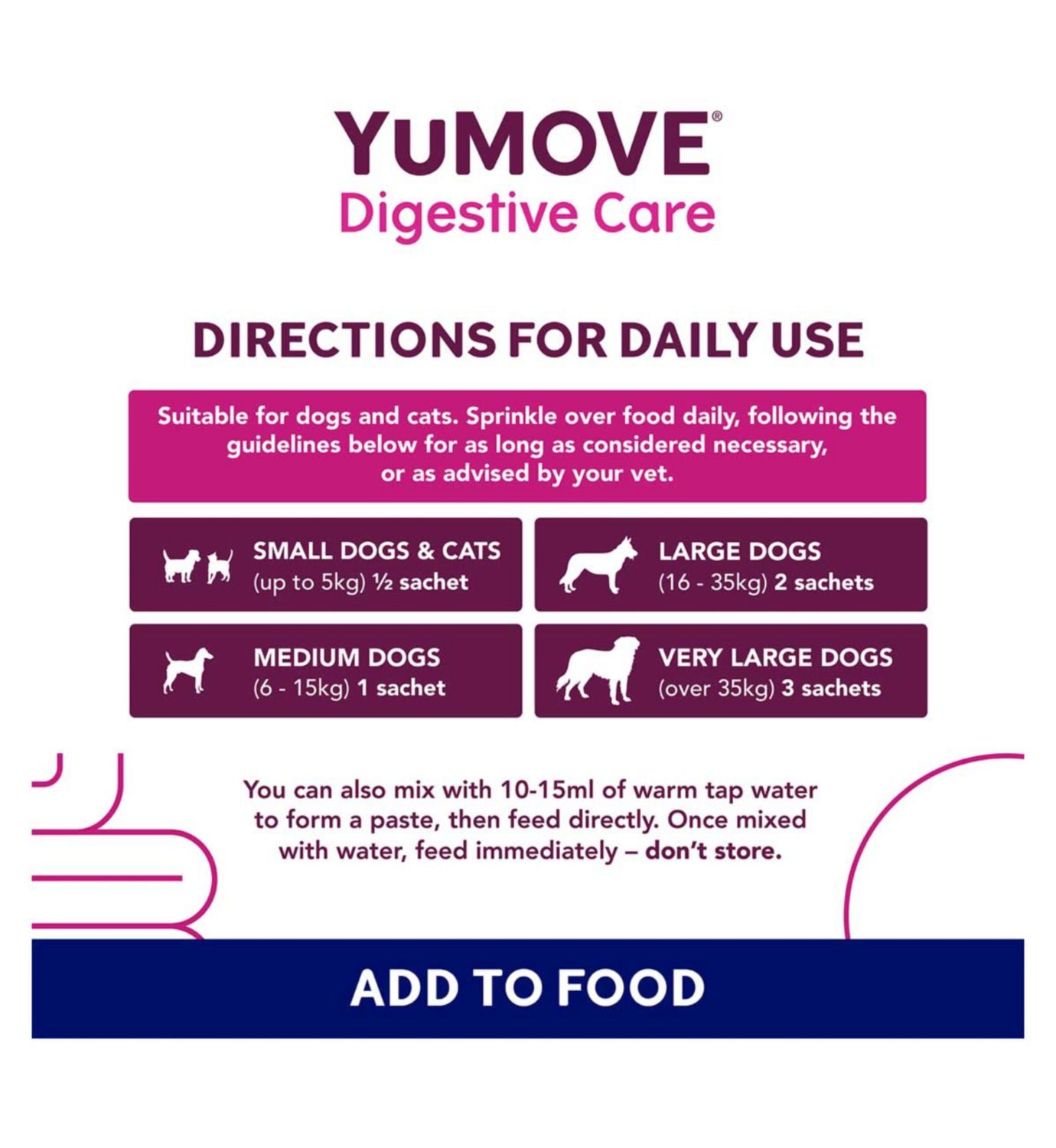 YuMOVE Digestive Care Plus pet supplement 6 sachets, imported from the UK
