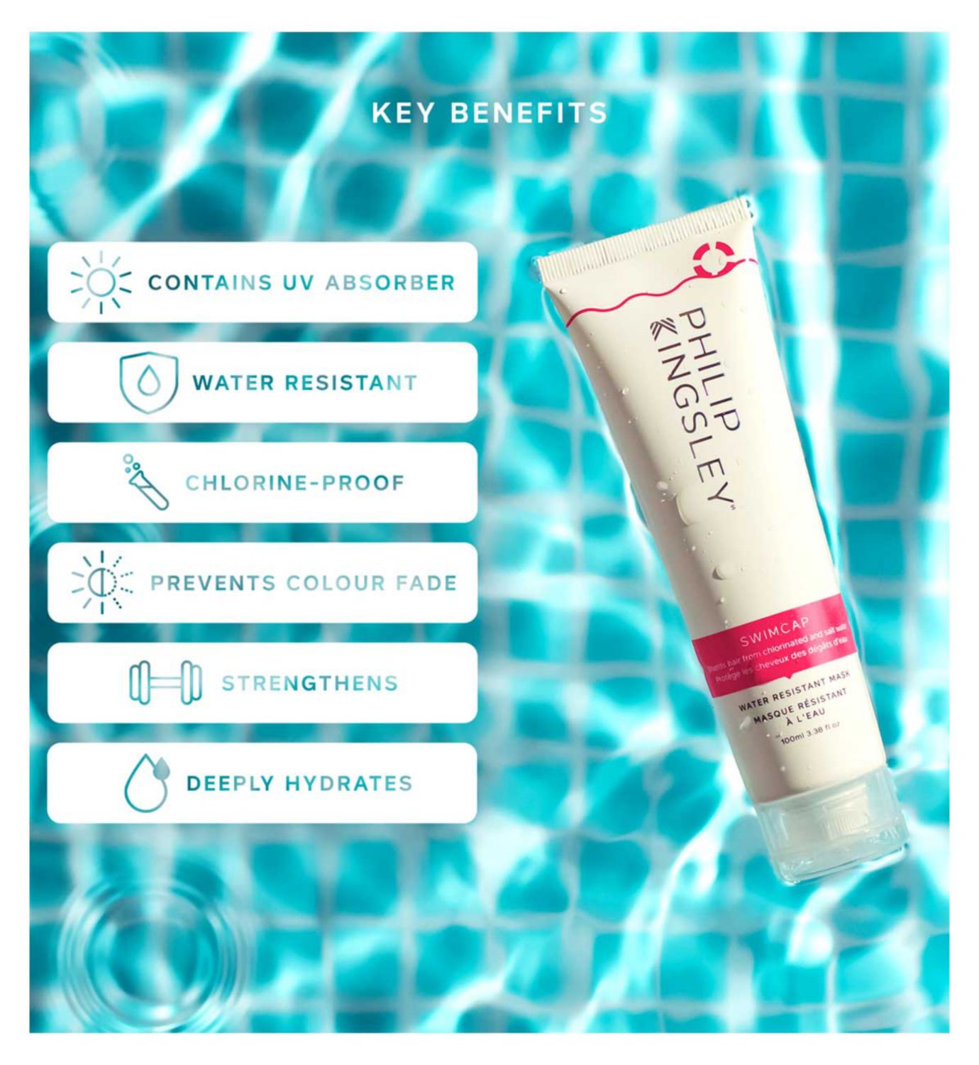 Philip Kingsley Swimcap Water-Resistant Mask 100ml, imported from the UK