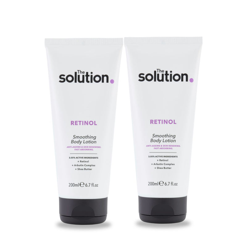 The Solution retinol body lotion bundle, imported from the UK