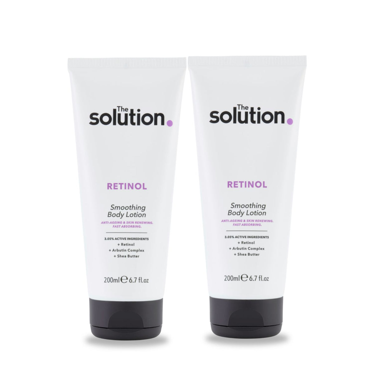 The Solution retinol body lotion bundle, imported from the UK