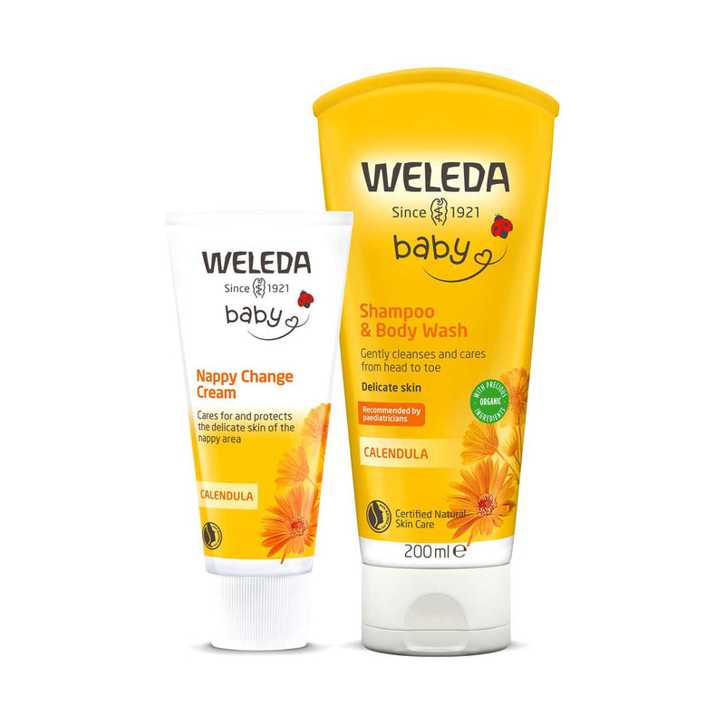 Weleda Calendula baby skincare bundle with shampoo and nappy cream - British product