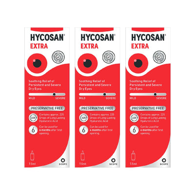 Boots Hycosan Extra Dry Eye Drops with Hyaluronic Acid - Triple Pack (7.5ml x 3)- Buy online at McGrocer