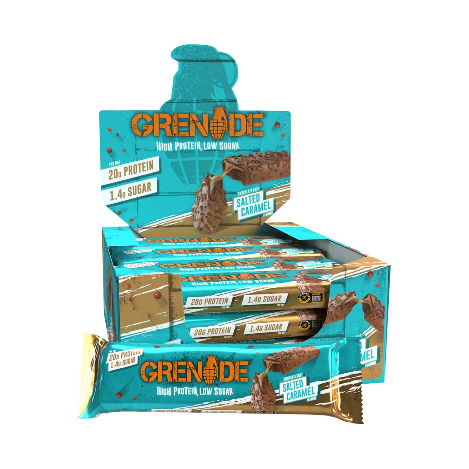 Grenade protein bar chocolate chip salted caramel 60g, imported from the UK