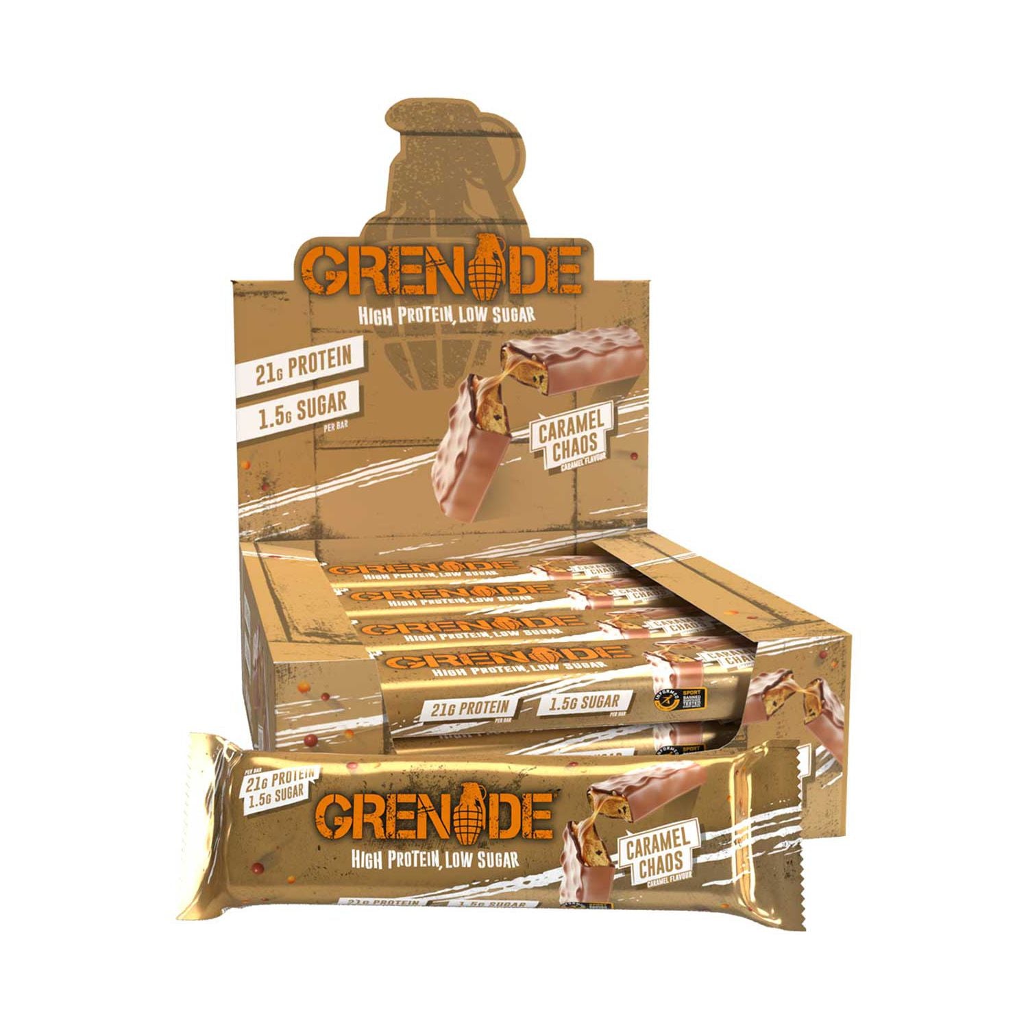 Grenade Carb Killa Caramel Chaos protein bars 60g, imported from the UK