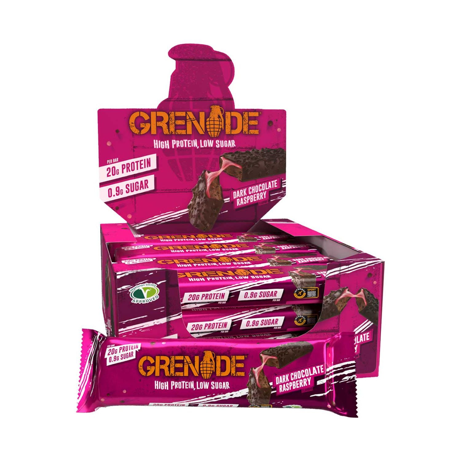 Grenade Carb Killa dark chocolate raspberry, imported from the UK