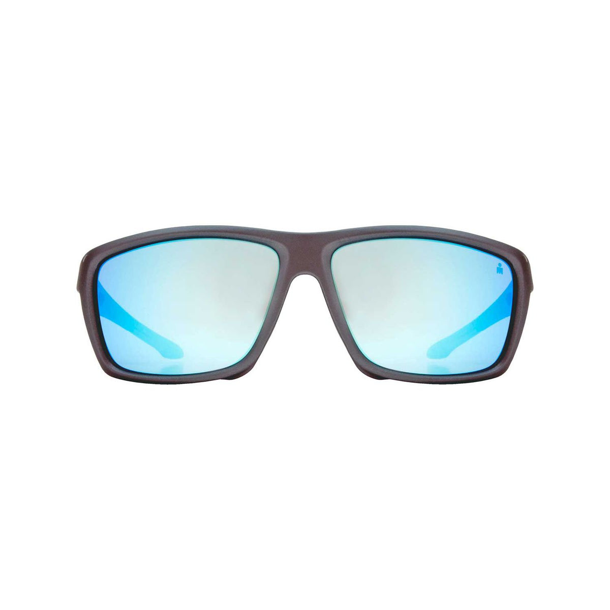 Ironman matte charcoal wrap sunglasses with ice blue mirror, UK version