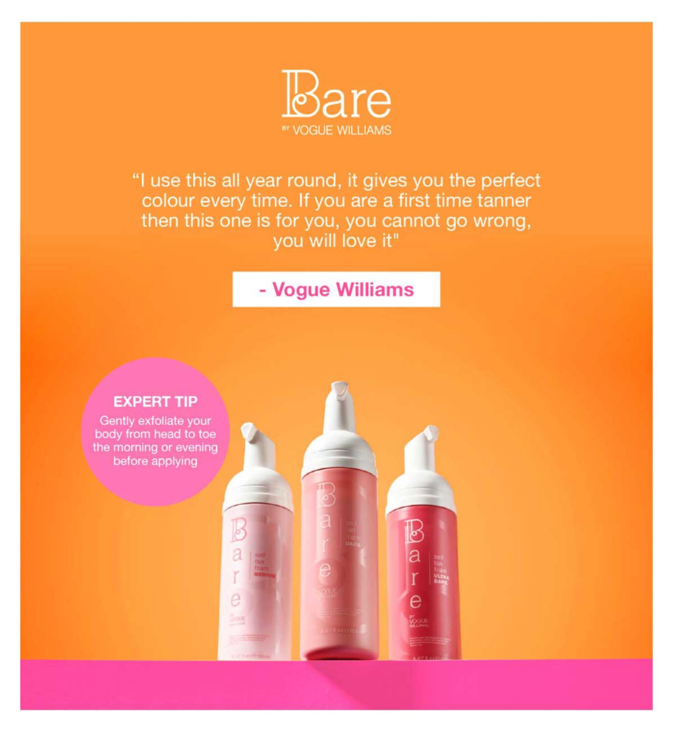 Bare By Vogue Self Tan Foam Dark 150ml - British product