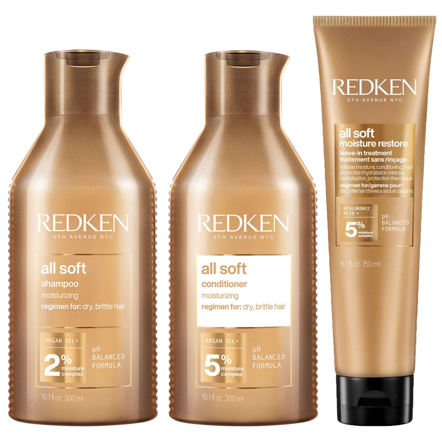 REDKEN All Soft hydrating bundle 300ml shampoo conditioner leave-in (British brand)