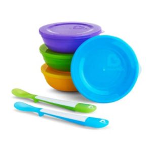 Munchkin Love-A-Bowls og Skje Sett Baby Mating 4 Boller