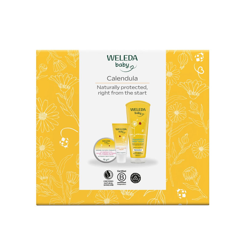 Weleda Calendula baby gift set with balm, shampoo, cream - British product