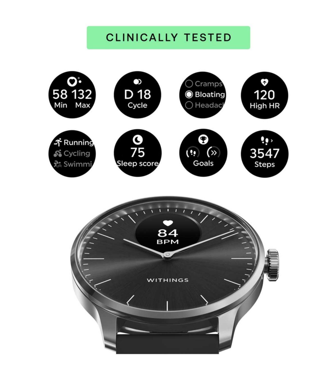Withings Scanwatch Light smartwatch black, imported from the UK