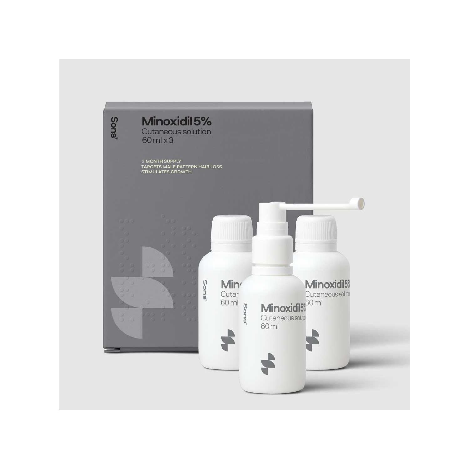 Sons Minoxidil 5% Cutaneous Solution 3 x 60ml (British brand)