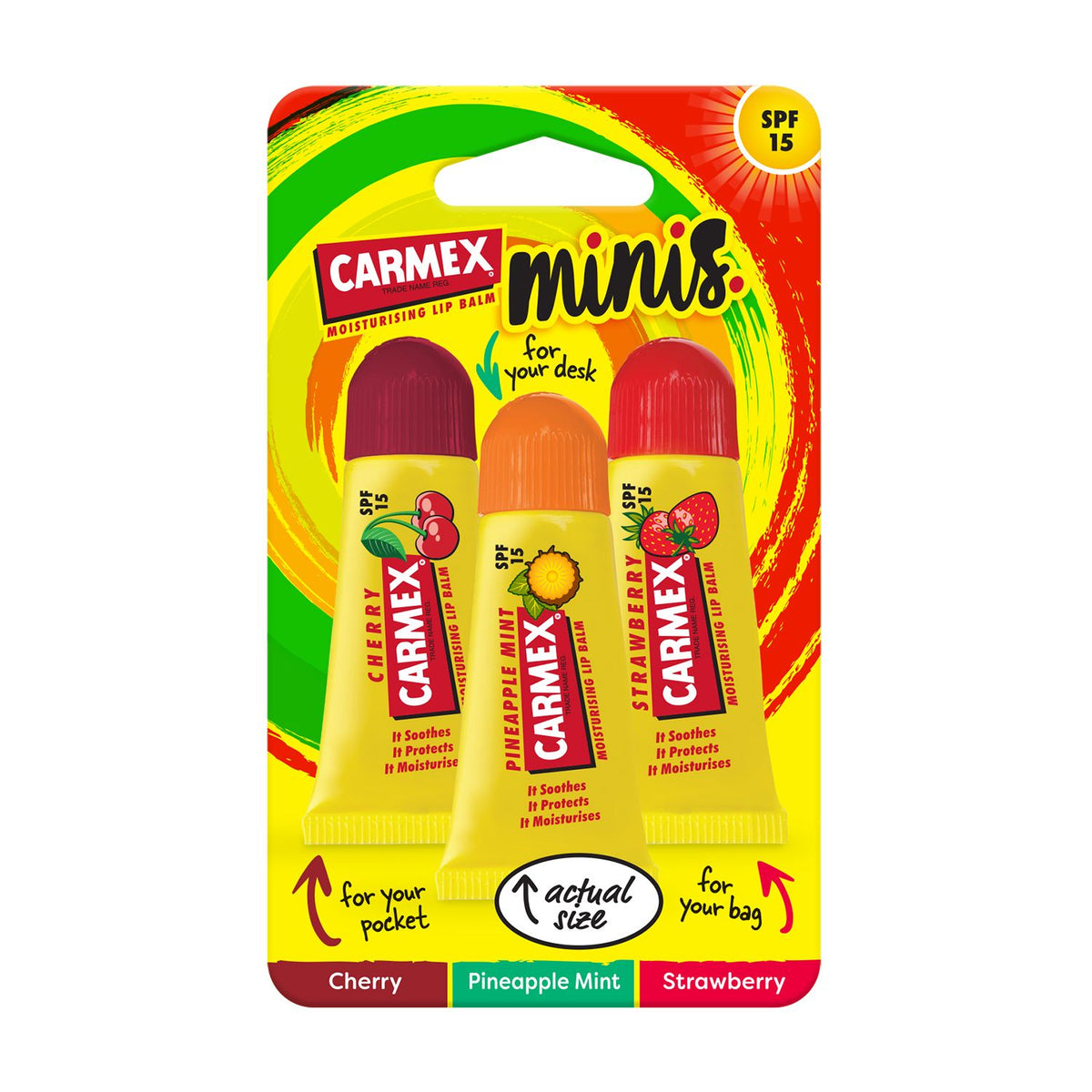 Carmex Mini Trios lip balm set 3x5g with SPF15, UK version