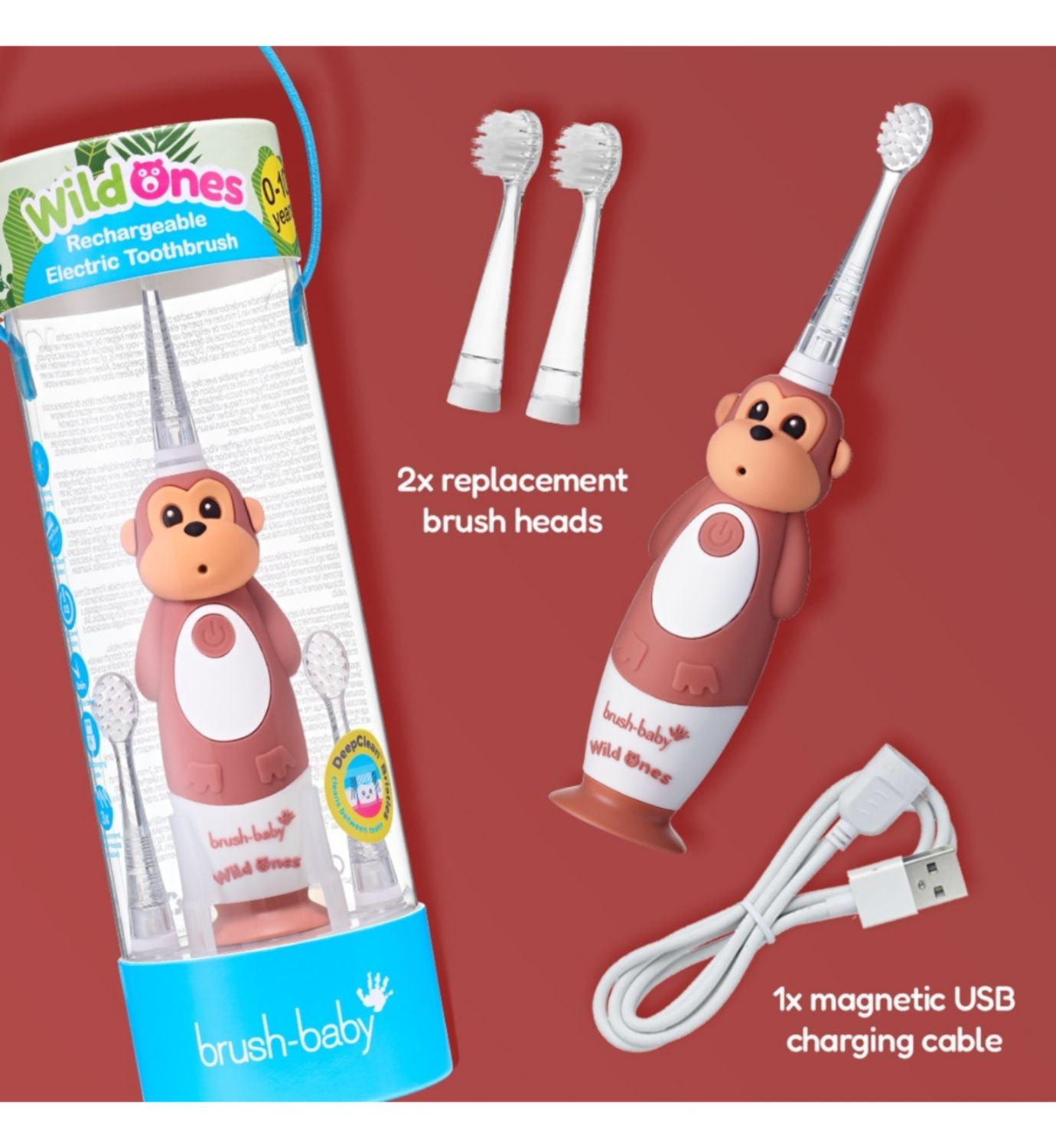 Brush Baby WildOnes Monkey rechargeable toothbrush - British product