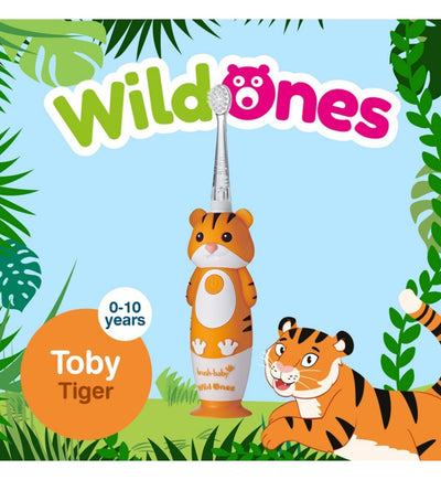 Ensemble brosse à dents Brush Baby WildOnes Tigre avec dentifrice menthe-pomme