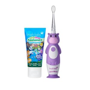 Brush Baby WildOnes Hippo wiederaufladbare elektrische Zahnbürste Set