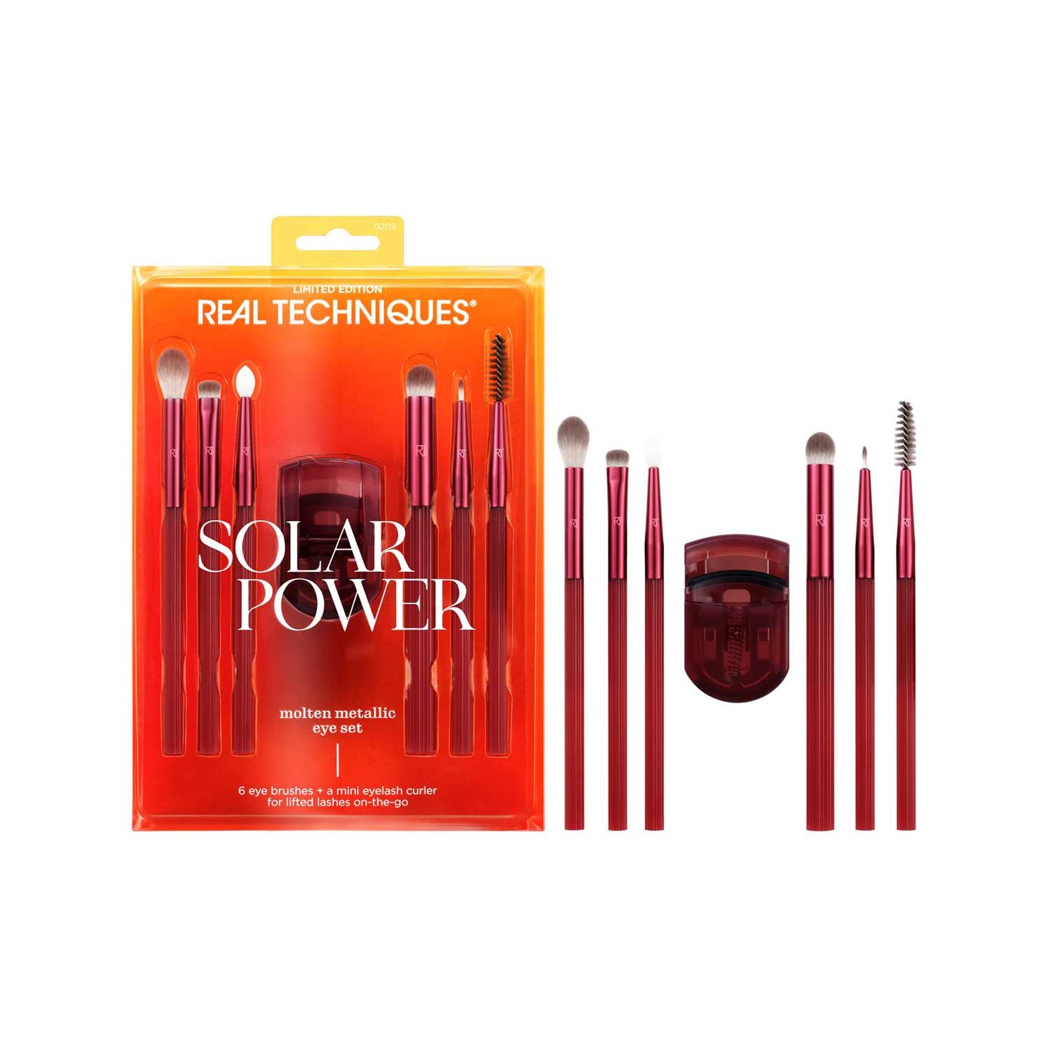 Real Techniques Solar Power eye brush set with mini curler, imported from the UK