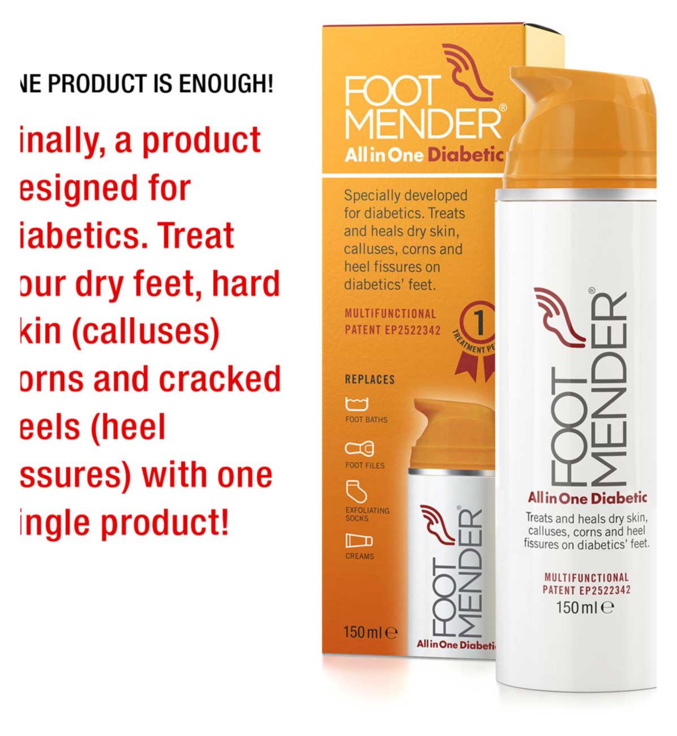 Footmender All in One diabetic foot cream 150ml, imported from the UK