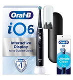 Oral-B iO6 Electric Toothbrush - Black Lava  iO Ultimate Clean Black Replacement Electric Toothbrush Heads 4 Pack Bundle