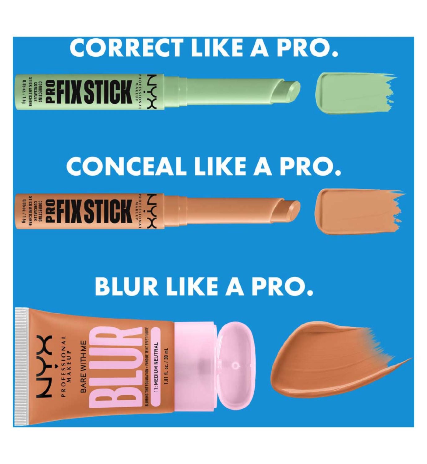 NYX Cosmetics Pro Fix Stick Colour Correcting Concealer Green, imported from the UK