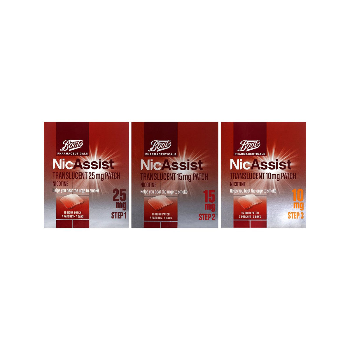 Boots NicAssist nicotine patch bundle three-step program - British product