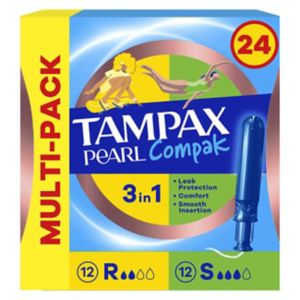 فوط Tampax Pearl Compak متعددة الامتصاص، عادية، سوبر، مع أداة توزيع، 24
