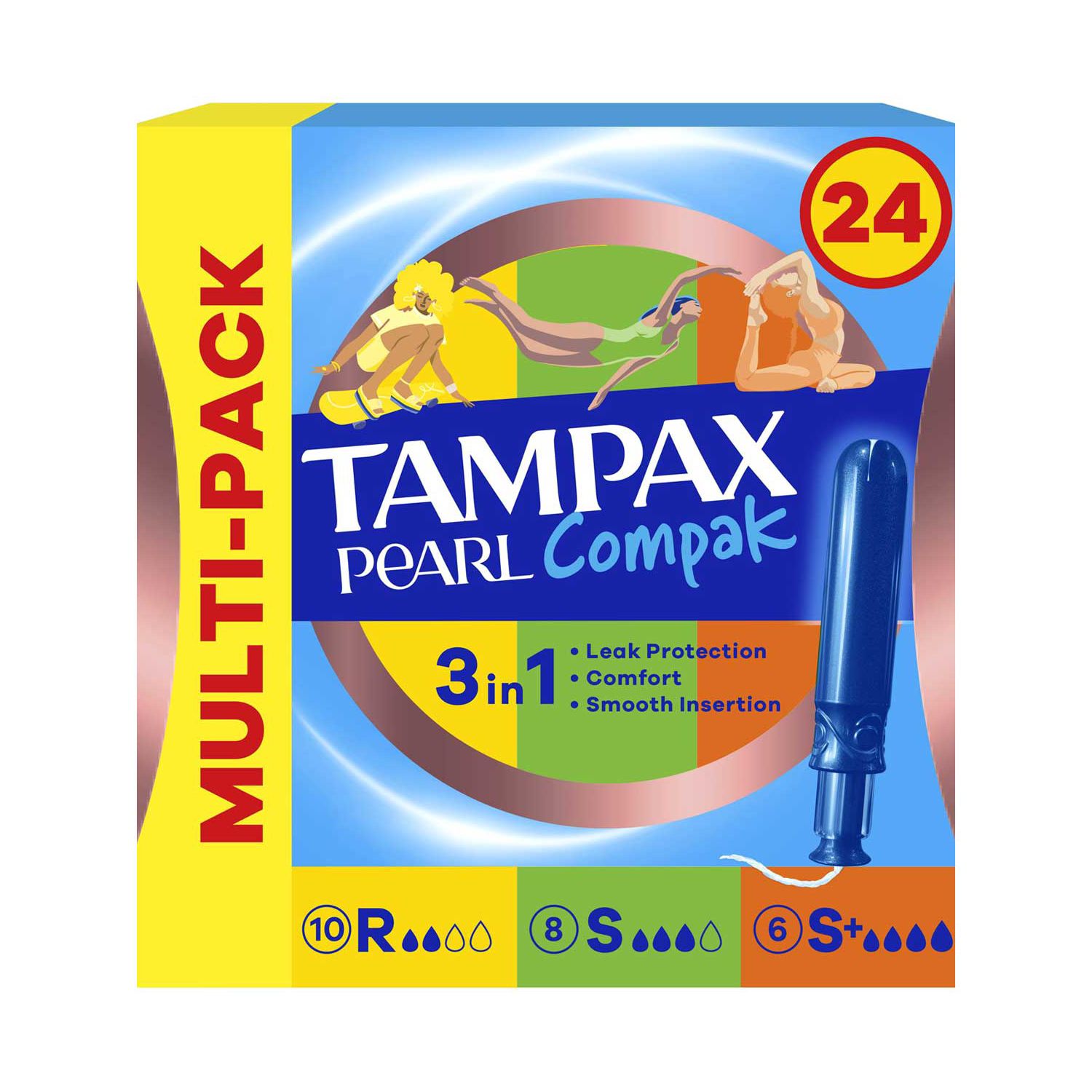 Tampax Pearl Compak Multi-Absorbency (Regular, Super and Super Plus) Tampons With Applicator x 24