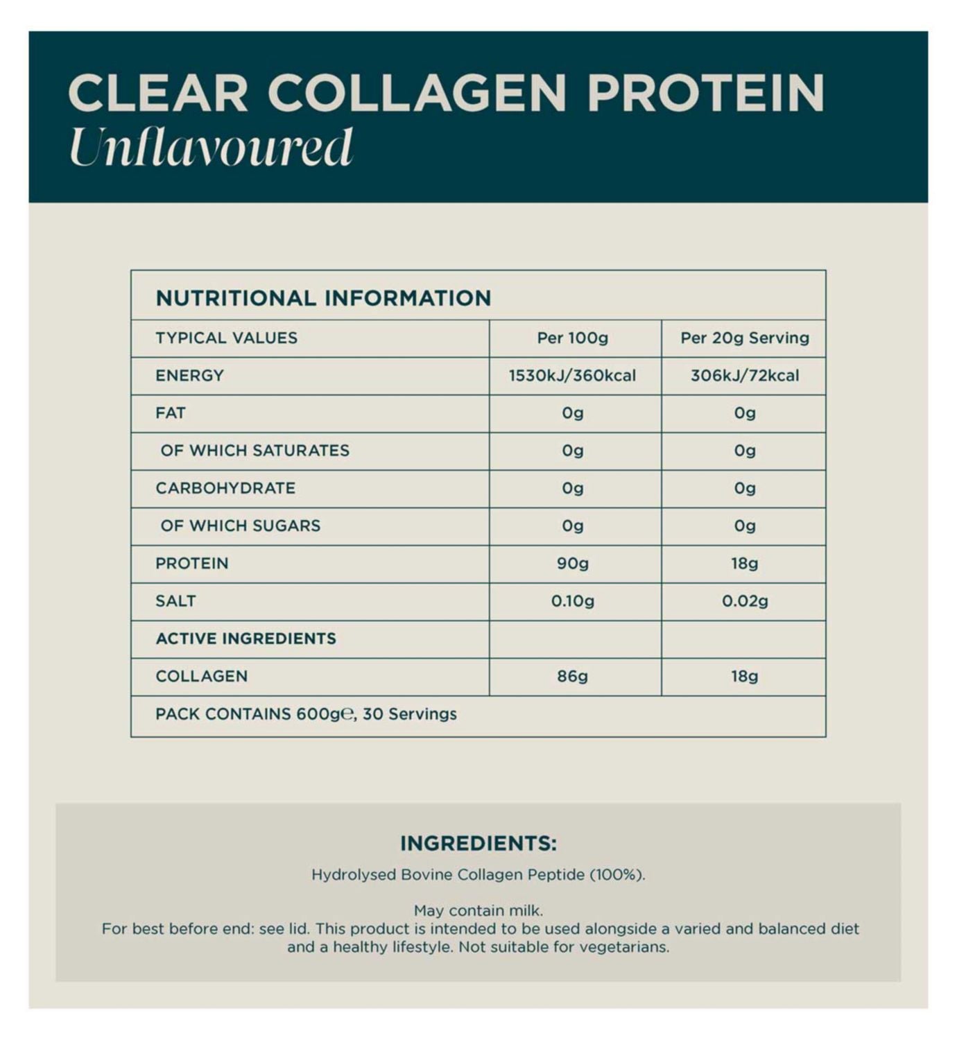Myprotein Clear Collagen Protein Powder Unflavoured 600g, imported from the UK