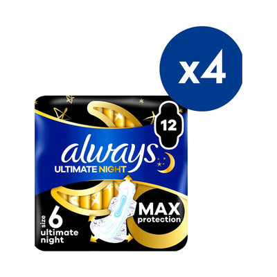 Boots Always Sanitary Towels Ultimate Night (Size 6) Wings 12 Pads (Pack of 4)- Buy online at McGrocer