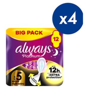 Boots Always Platinum Secure Night Extra Size 5 Sanitary Towels With Wings 12 Pads x4- اشترِ عبر الإنترنت من McGrocer